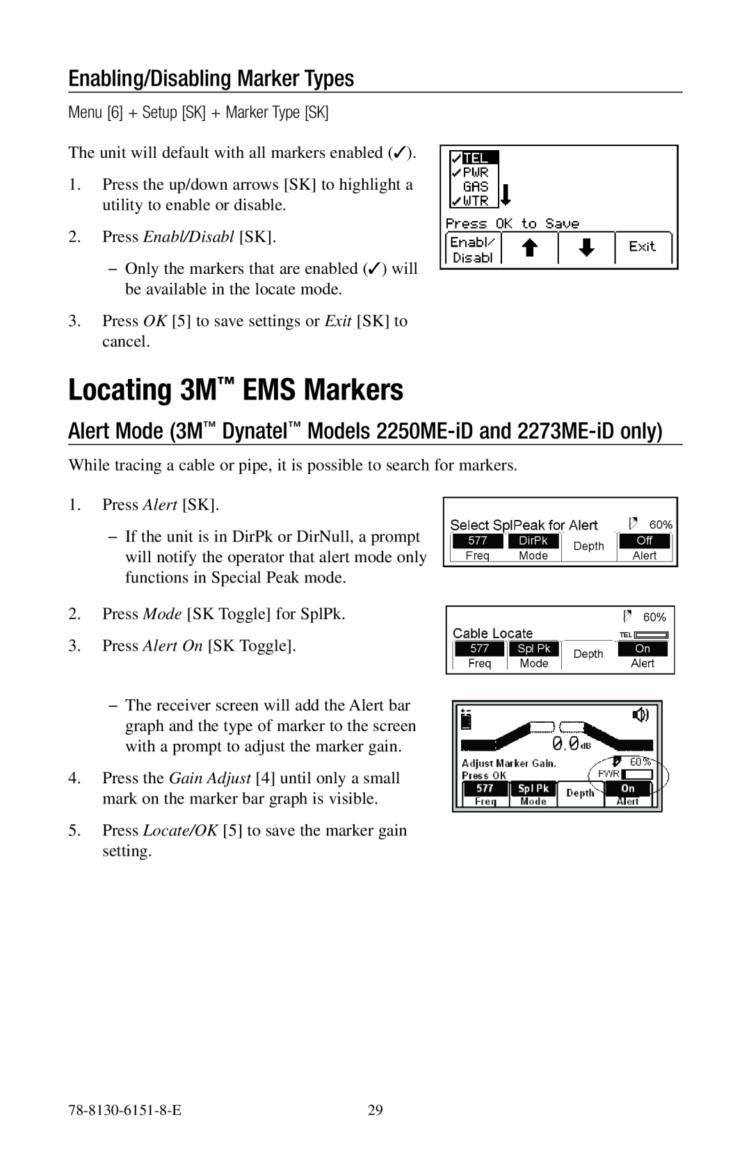 3M 2250ME-iD, 2273ME-iD manual Locating 3M EMS Markers, Enabling/Disabling Marker Types, Press Enabl/Disabl SK 