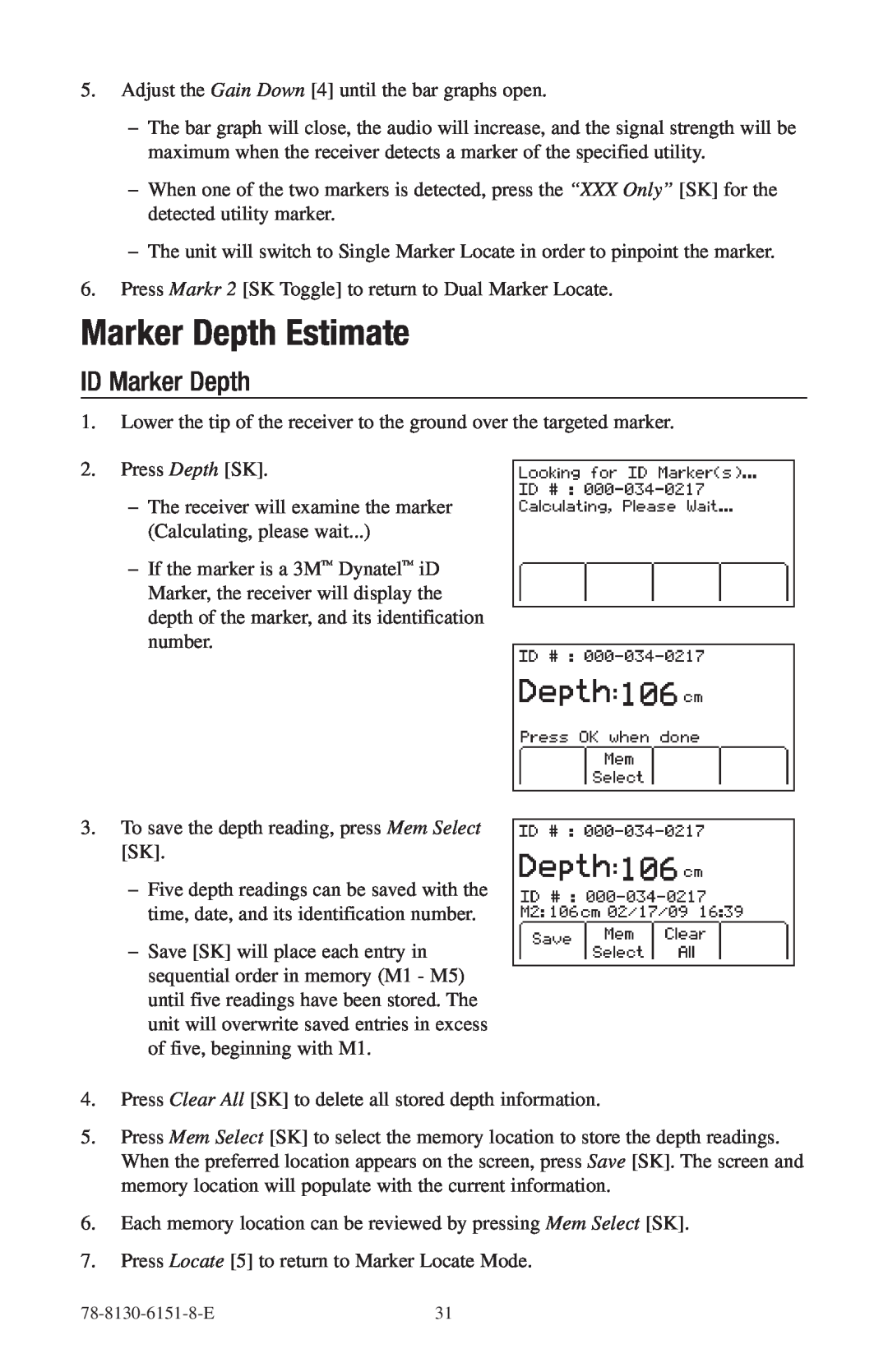 3M 2273ME-iD, 2250ME-iD manual Marker Depth Estimate, ID Marker Depth 