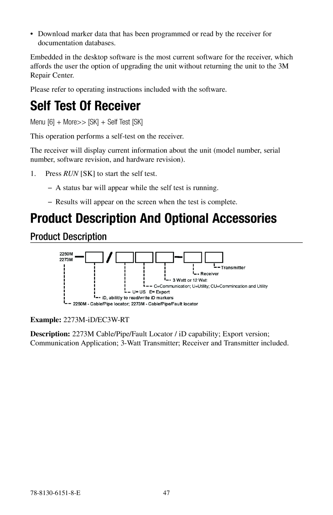 3M 2273ME-iD, 2250ME-iD manual Self Test Of Receiver, Product Description And Optional Accessories 