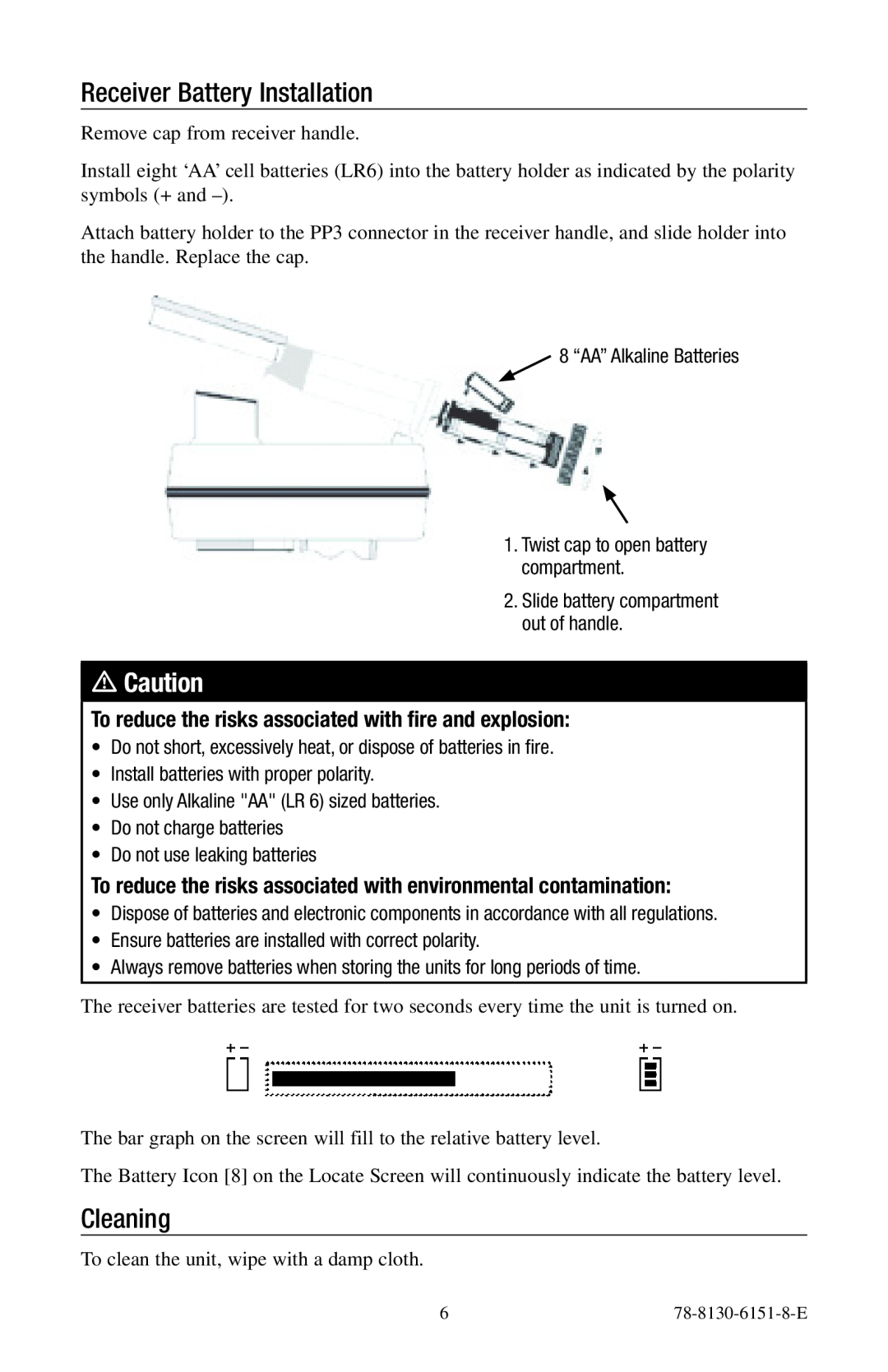 3M 2273ME-iD, 2250ME-iD manual Receiver Battery Installation, Cleaning, mCaution 
