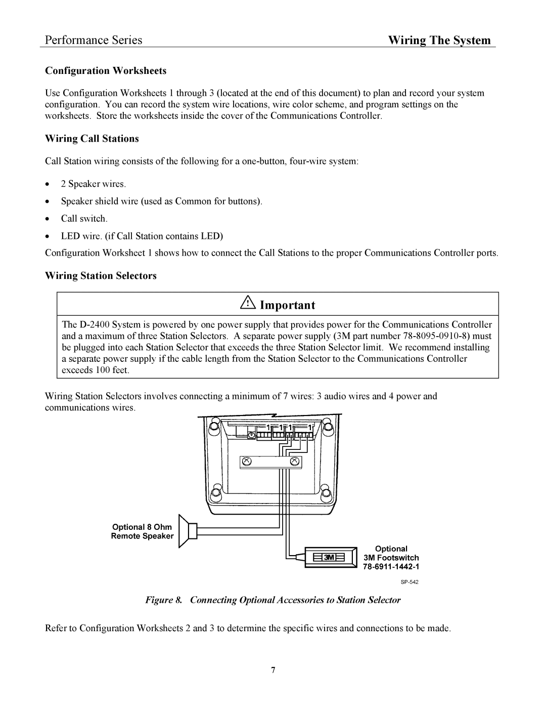 3M 2470, 2475 installation instructions Wiring Call Stations, Wiring Station Selectors 