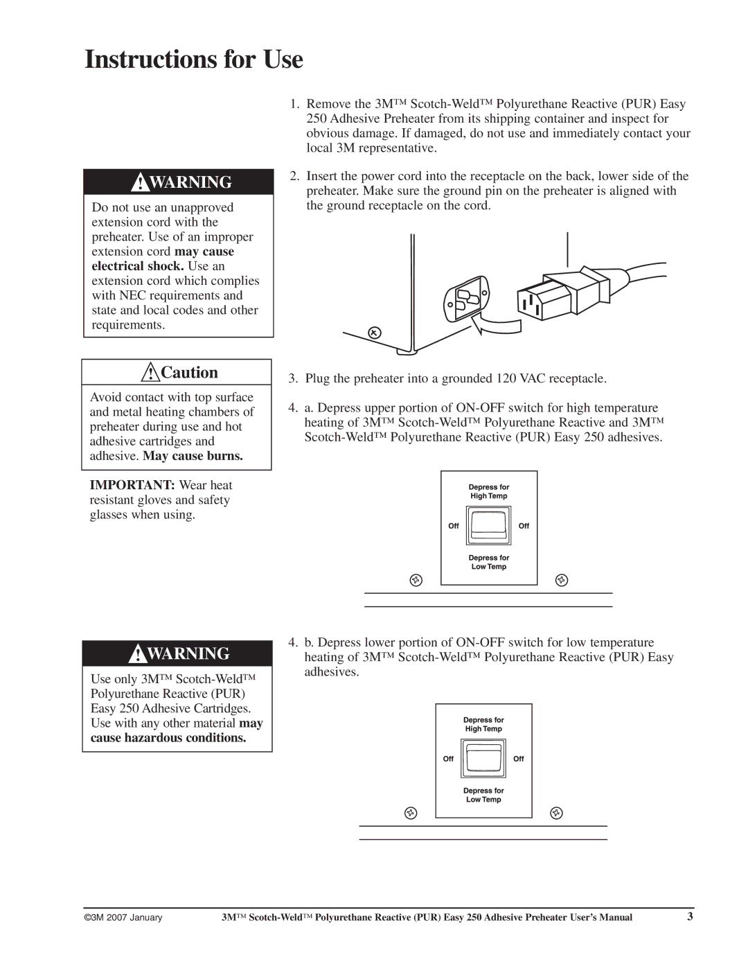 3M 250 user manual Instructions for Use 