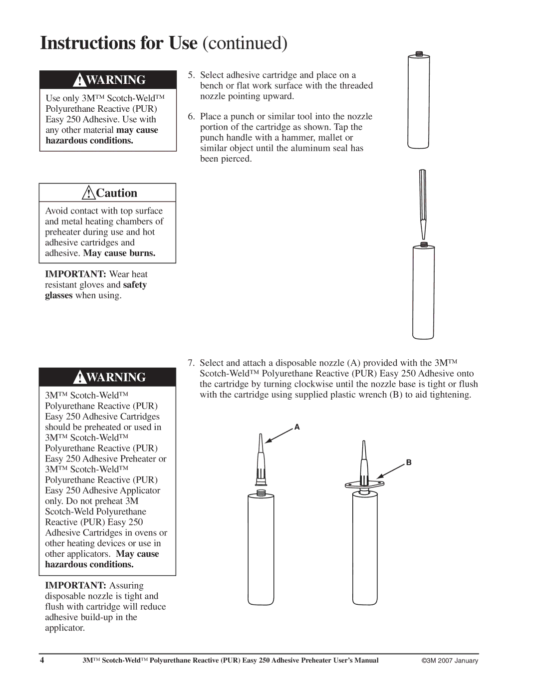 3M 250 user manual Important Wear heat 