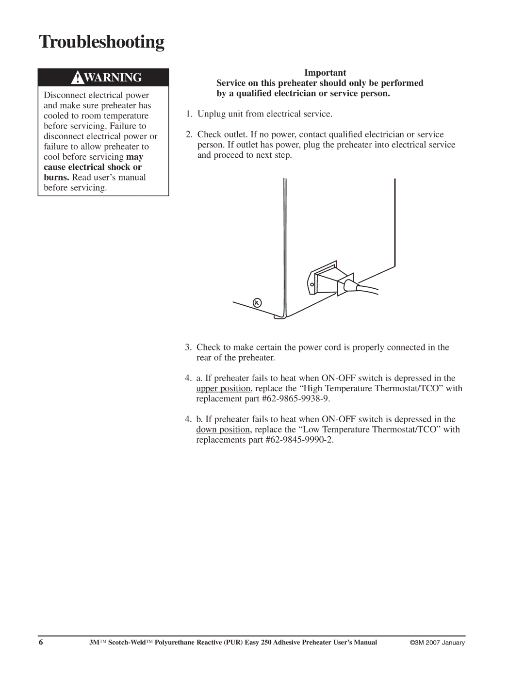 3M 250 user manual Troubleshooting 