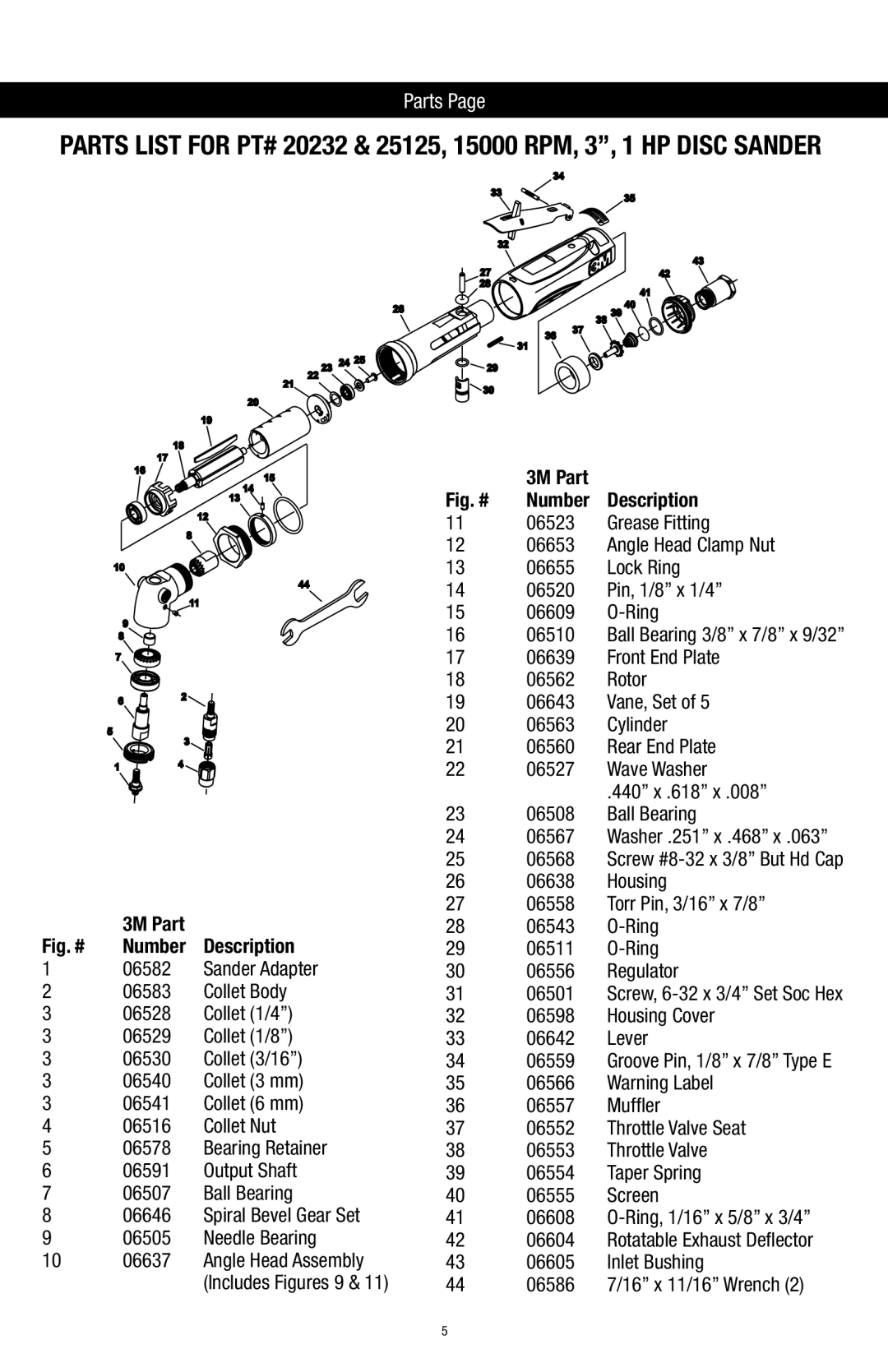 3M 20230, 25123 warranty 11 06523 Grease Fitting 12 06653 Angle Head Clamp Nut 06655 