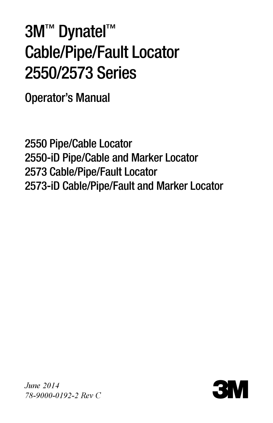 3M manual 3M Dynatel Cable/Pipe/Fault Locator 2550/2573 Series 