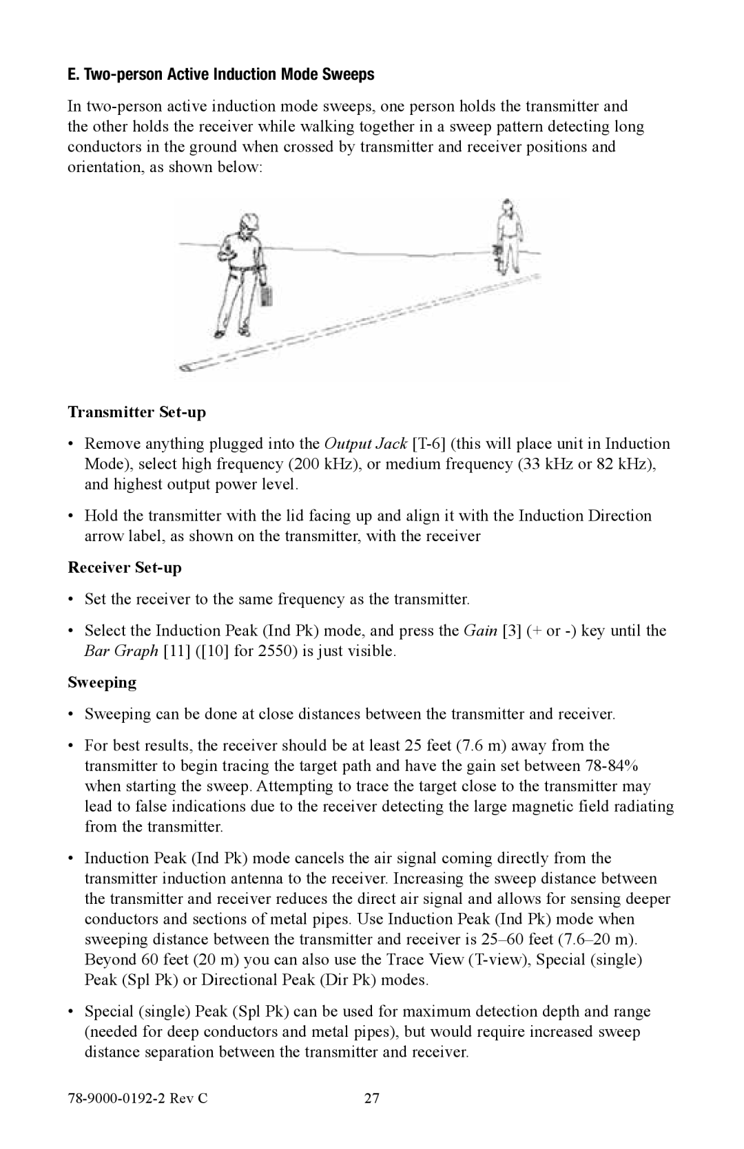 3M 2550, 2573 manual Two-person Active Induction Mode Sweeps, Transmitter Set-up 