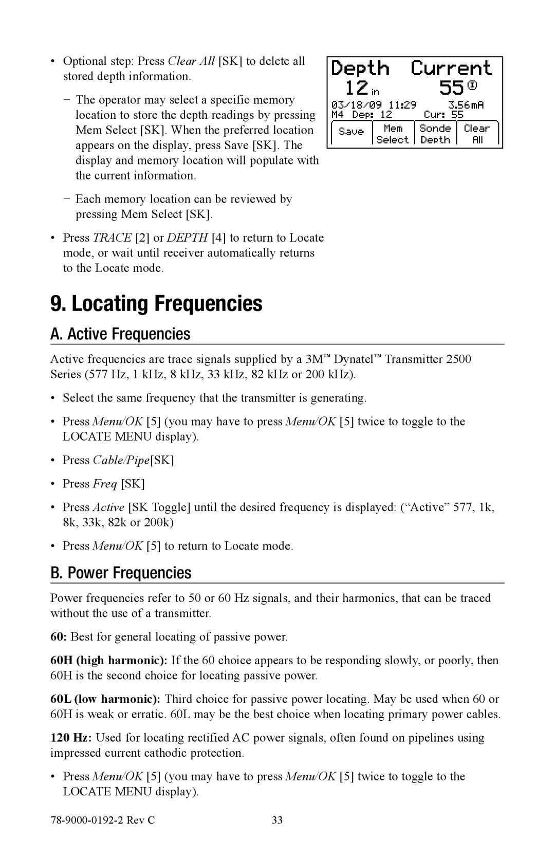 3M 2550, 2573 manual Locating Frequencies, Active Frequencies, Power Frequencies 