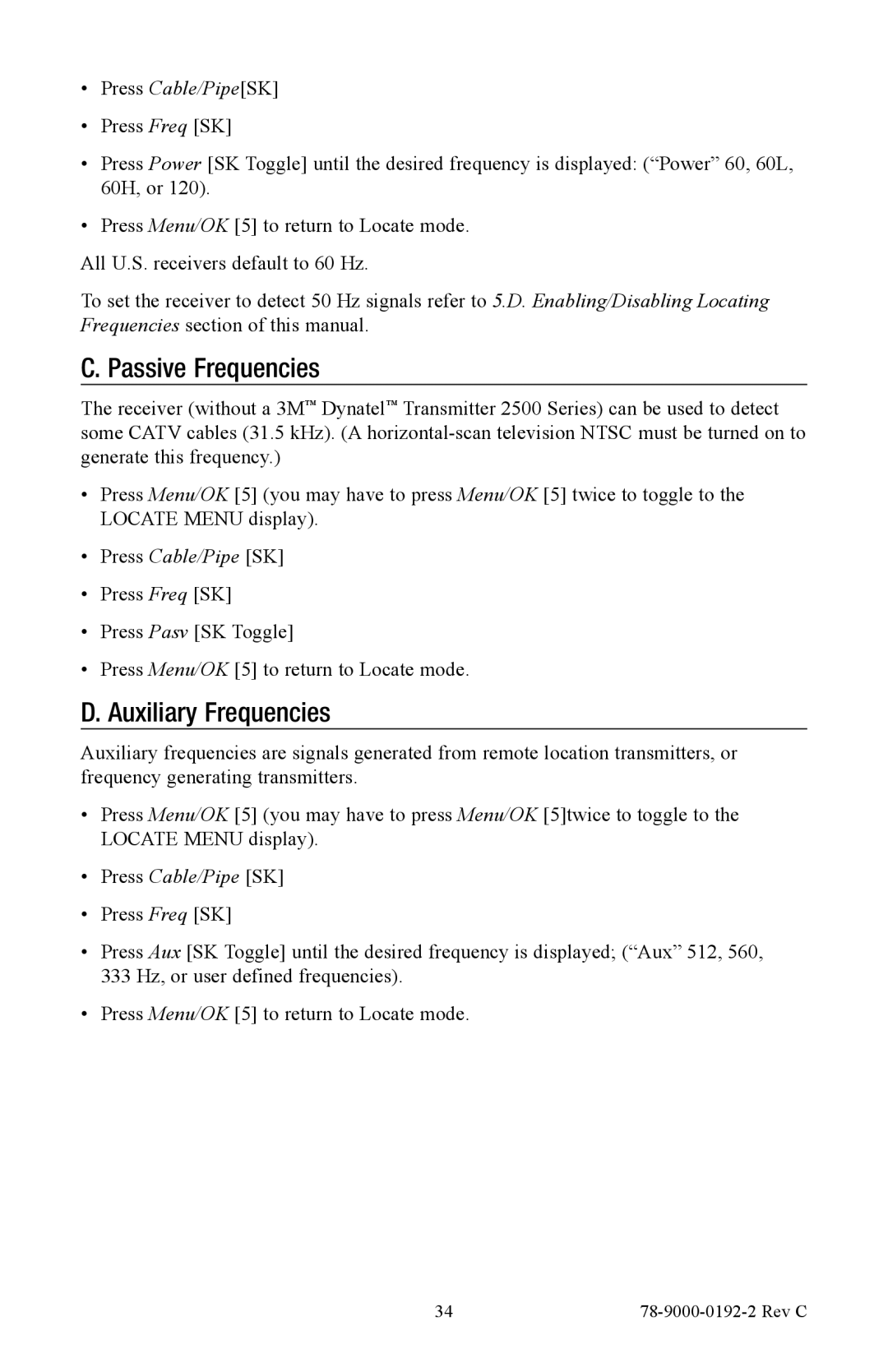 3M 2573, 2550 manual Passive Frequencies, Auxiliary Frequencies 