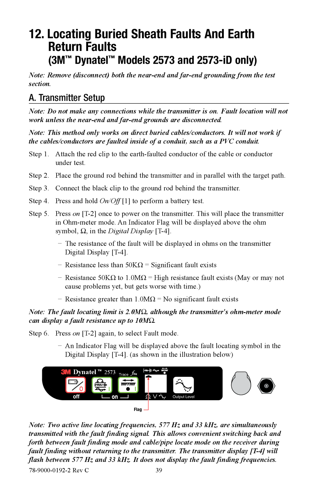 3M 2550, 2573 manual Locating Buried Sheath Faults And Earth Return Faults, Transmitter Setup 