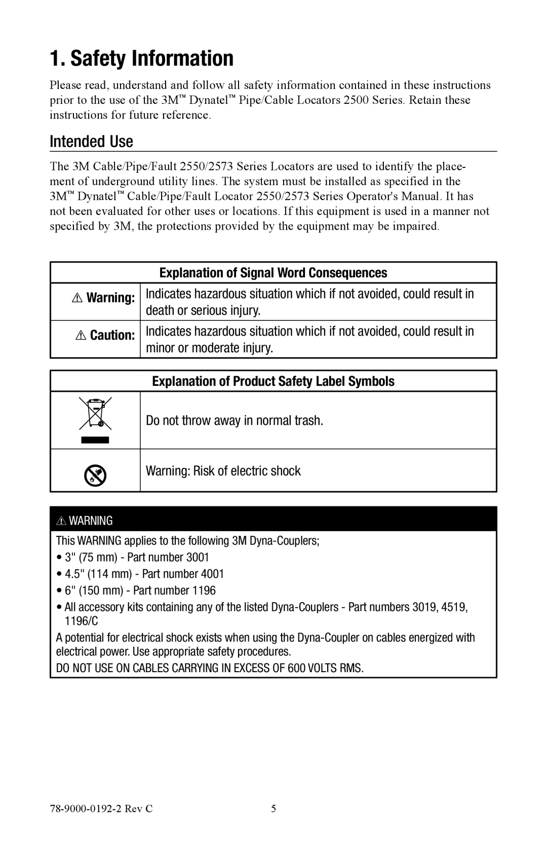 3M 2550, 2573 manual Safety Information, Intended Use 