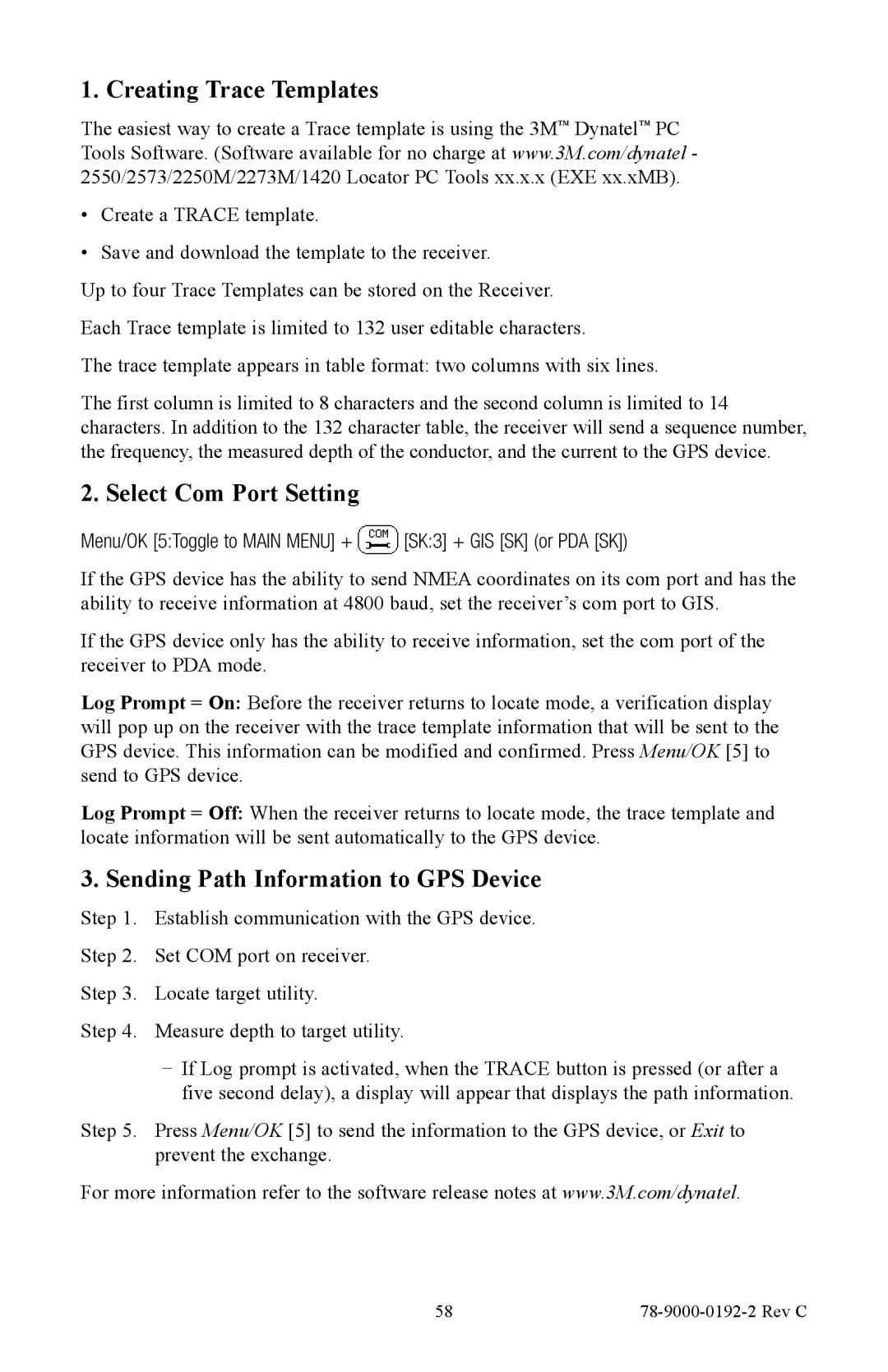 3M 2573, 2550 manual Creating Trace Templates, Menu/OK 5Toggle to Main Menu + SK3 + GIS SK or PDA SK 