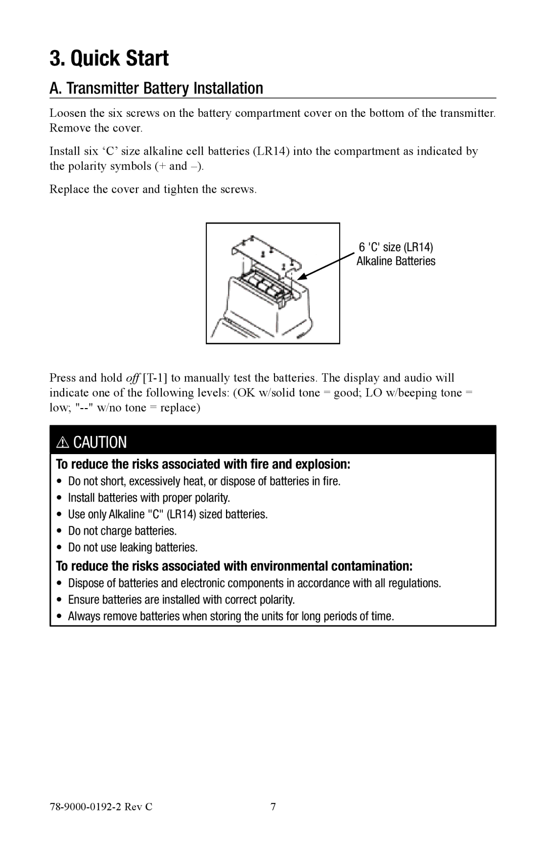 3M 2550, 2573 manual Quick Start, Transmitter Battery Installation 