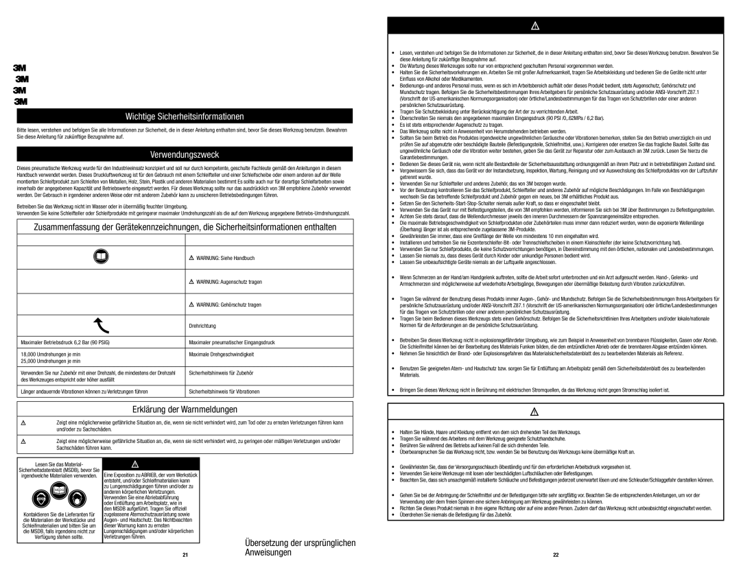 3M 28630, 28628, 28629, 28627 Wichtige Sicherheitsinformationen, Verwendungszweck, Erklärung der Warnmeldungen, Vorsicht 