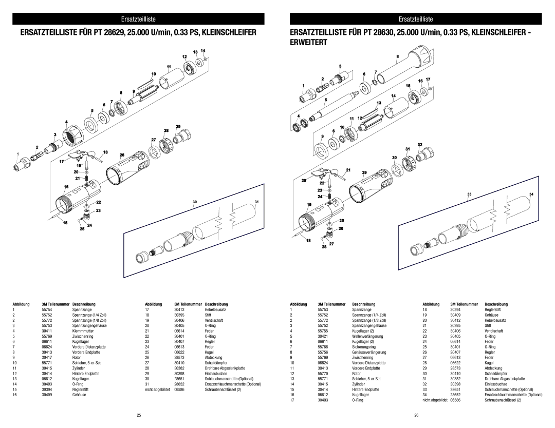 3M 28629, 28628, 28627, 28630 Reglerstift, Schraubenschlüssel 30409 Gehäuse, Abbildung 3M Teilenummer Beschreibung, Ring 