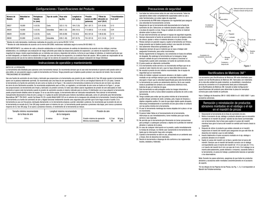 3M 28630, 28628, 28629, 28627 Configuraciones / Especificaciones del Producto, Instrucciones de operatión y mantenimiento 