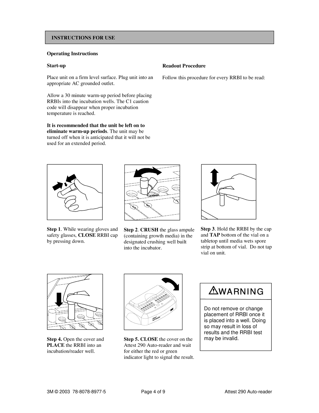 3M 290 manual Instructions for USE, Operating Instructions Start-up 