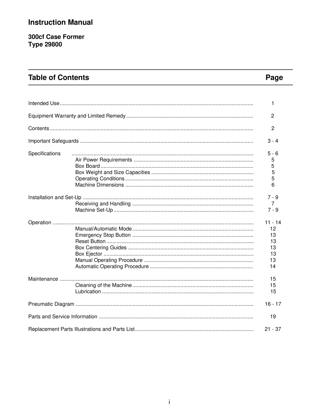 3M 300cf manual Table of Contents 