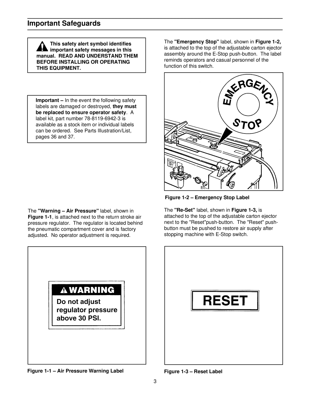 3M 300cf manual Important Safeguards, Emergency Stop Label 