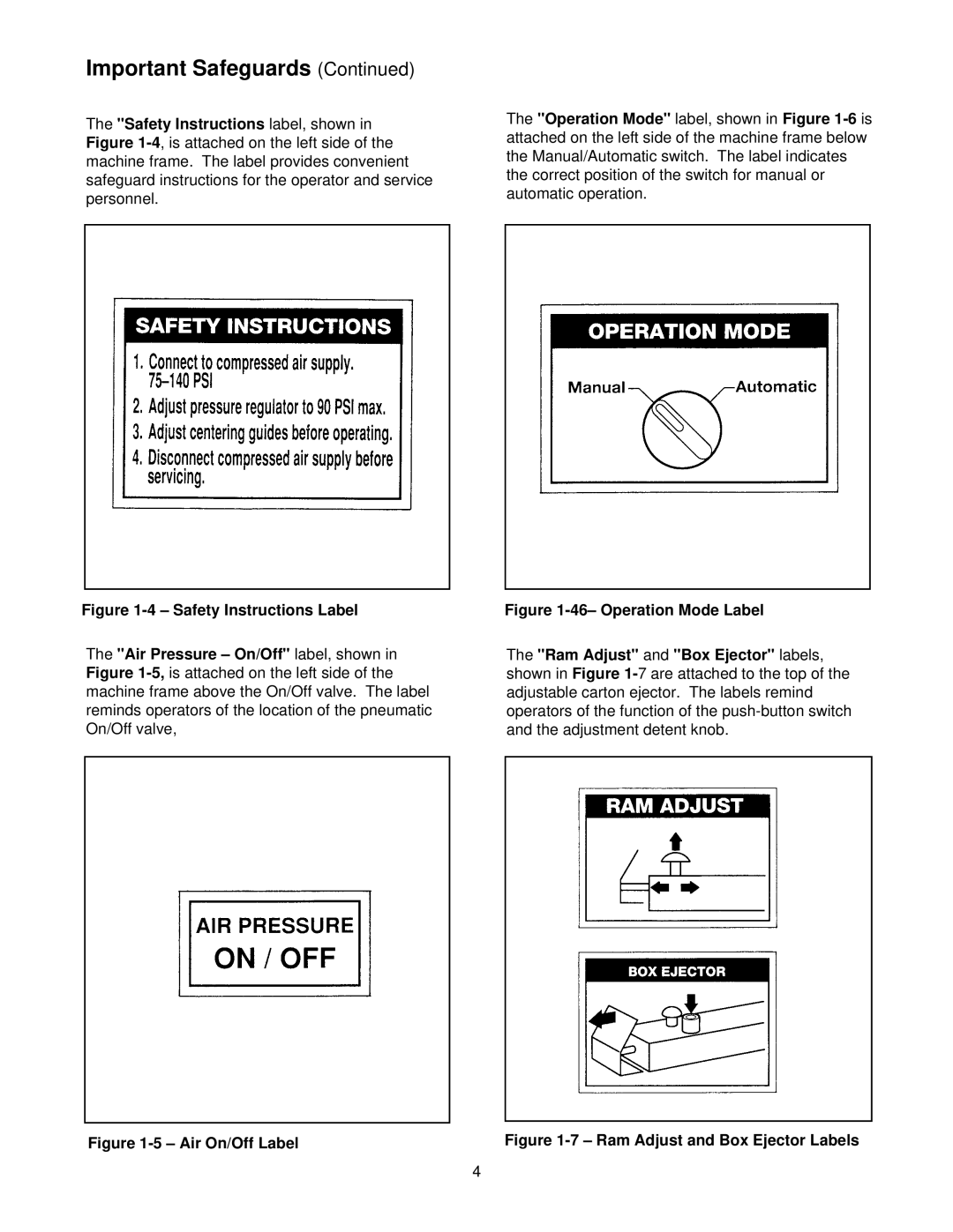 3M 300cf manual Ram Adjust and Box Ejector Labels 