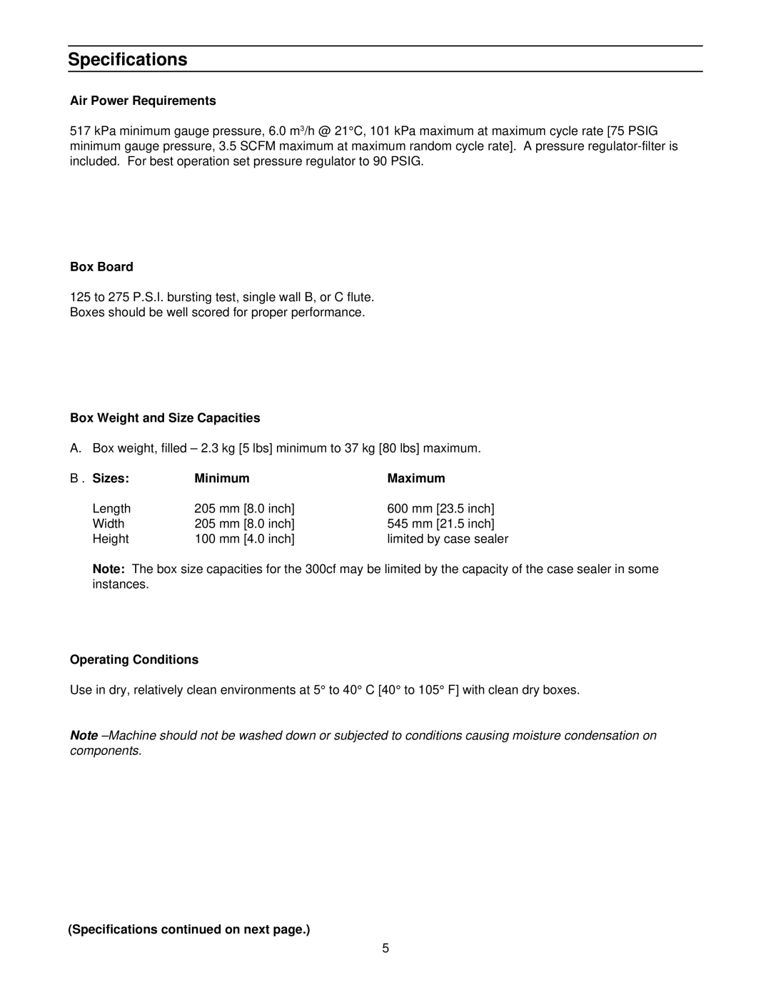 3M 300cf manual Specifications 