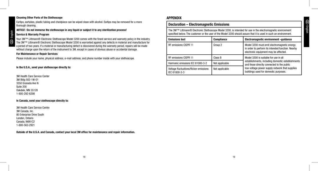 3M 3200 manual Appendix, Declaration Electromagnetic Emissions 