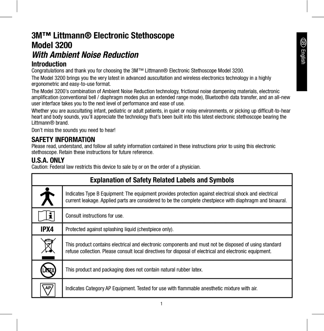 3M 3200 manual Introduction, Safety Information, A. only, Explanation of Safety Related Labels and Symbols, IPX4 