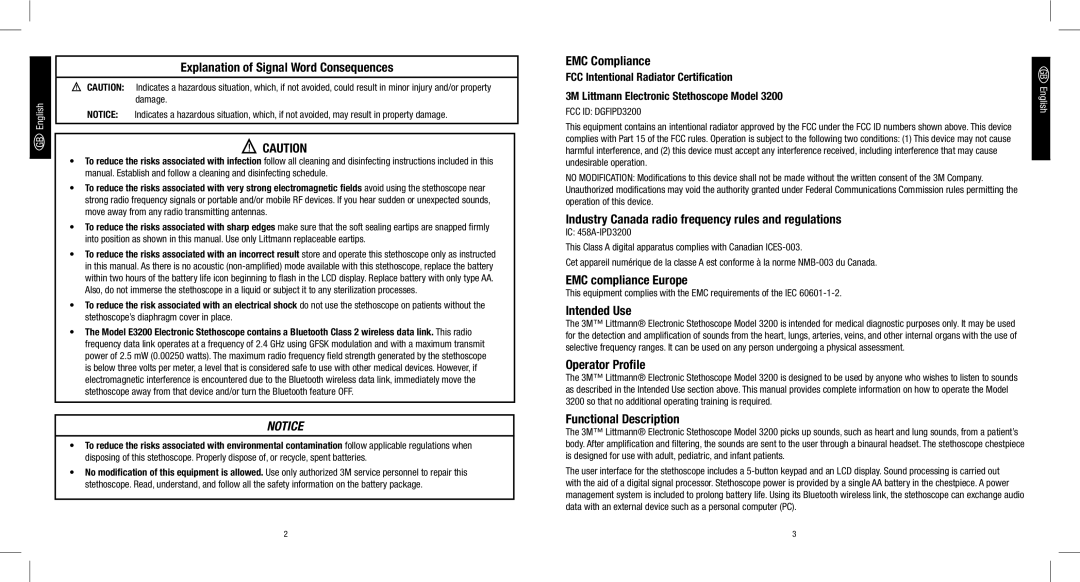 3M 3200 Explanation of Signal Word Consequences, EMC Compliance, Industry Canada radio frequency rules and regulations 