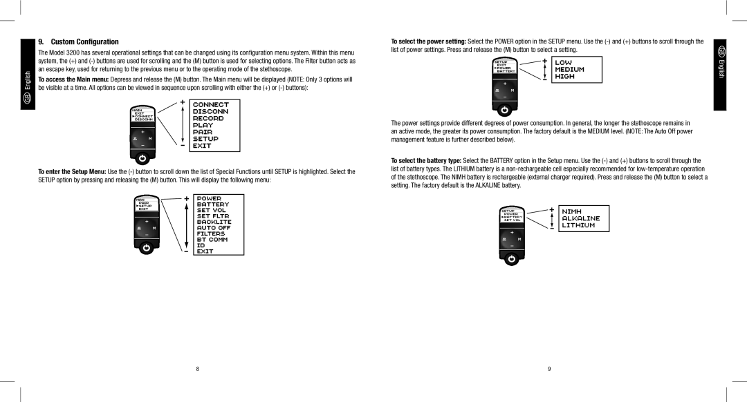 3M 3200 manual Lithium, Custom Conﬁguration 