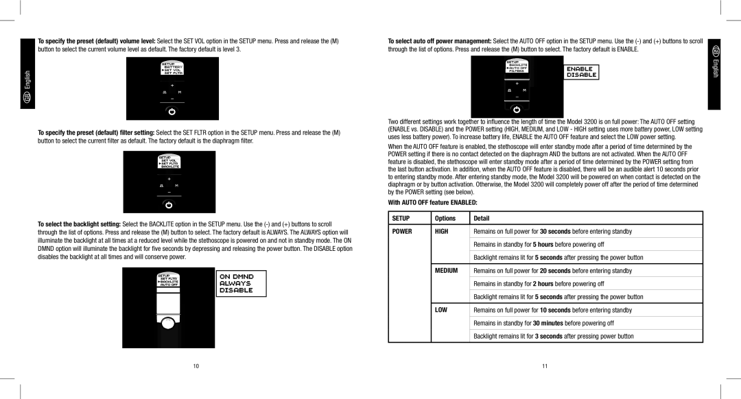 3M 3200 manual With Auto OFF feature Enabled, Options Detail, Remains in standby for 5 hours before powering off 