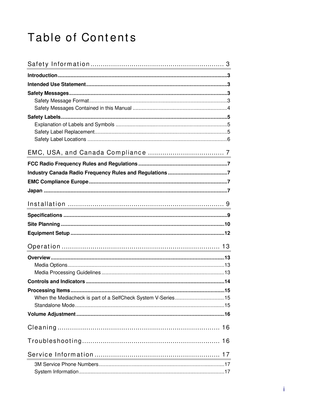 3M 325 owner manual Table of Contents 