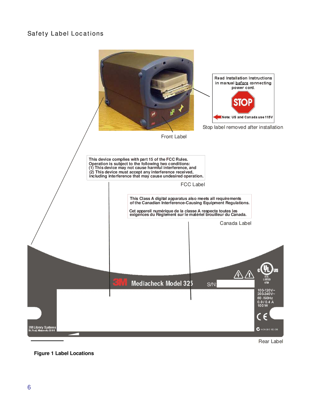 3M 325 owner manual Safety Label Locations 