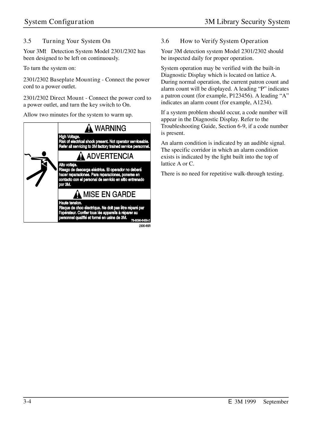 3M 2302, 3802, 3801, 3803, 3501, 3804, 3502, 2301 manual Turning Your System On, How to Verify System Operation 