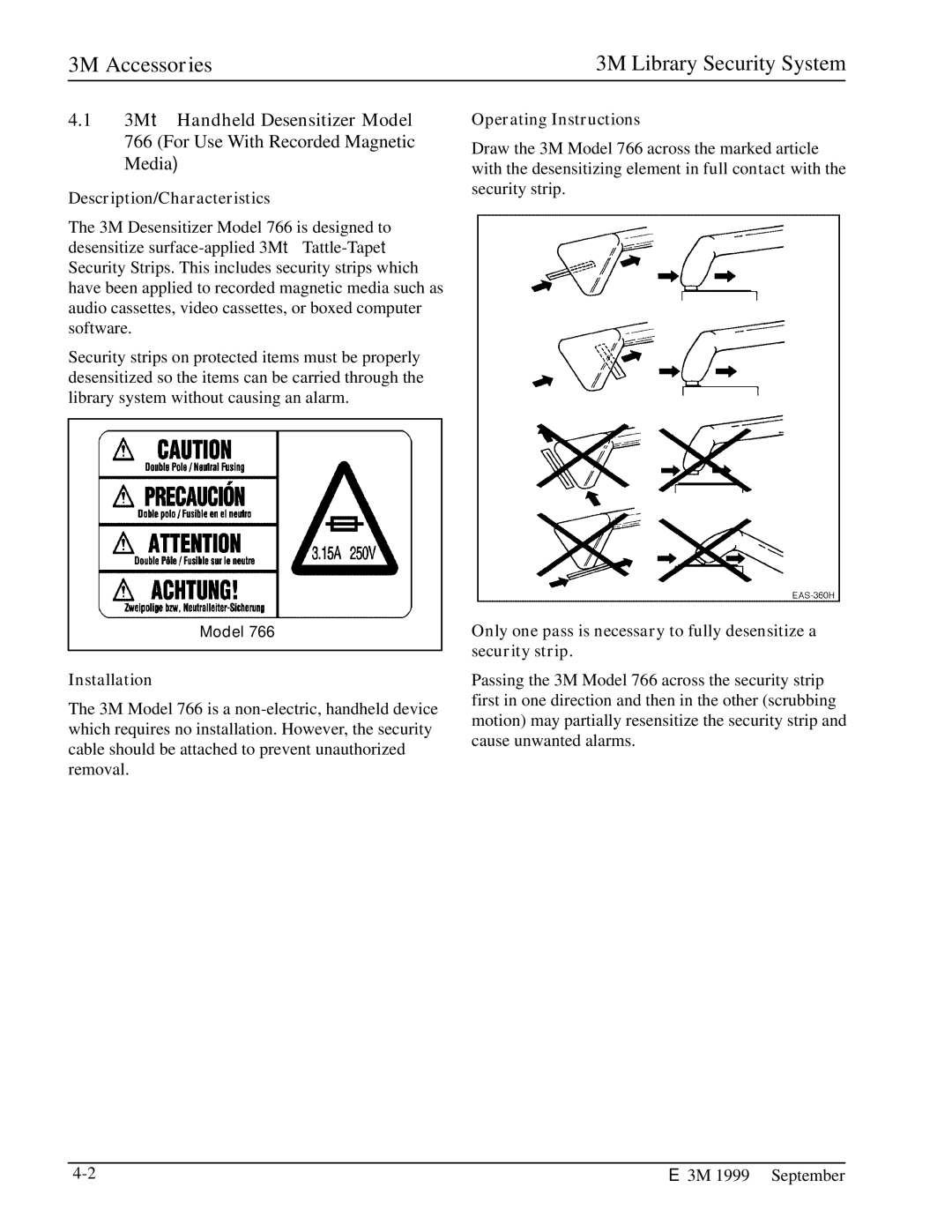 3M 2302, 3802, 3801, 3803, 3501, 3804 3M Accessories, 3Mt Handheld Desensitizer Model, Installation, Operating Instructions 