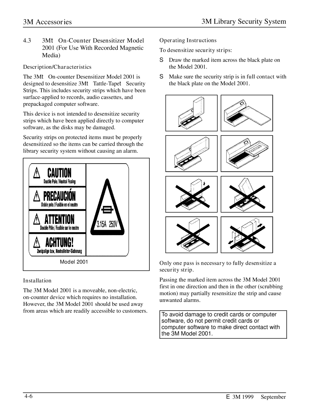 3M 3802, 3801, 3803, 3501, 2302, 3804, 3502, 2301 manual Operating Instructions To desensitize security strips 