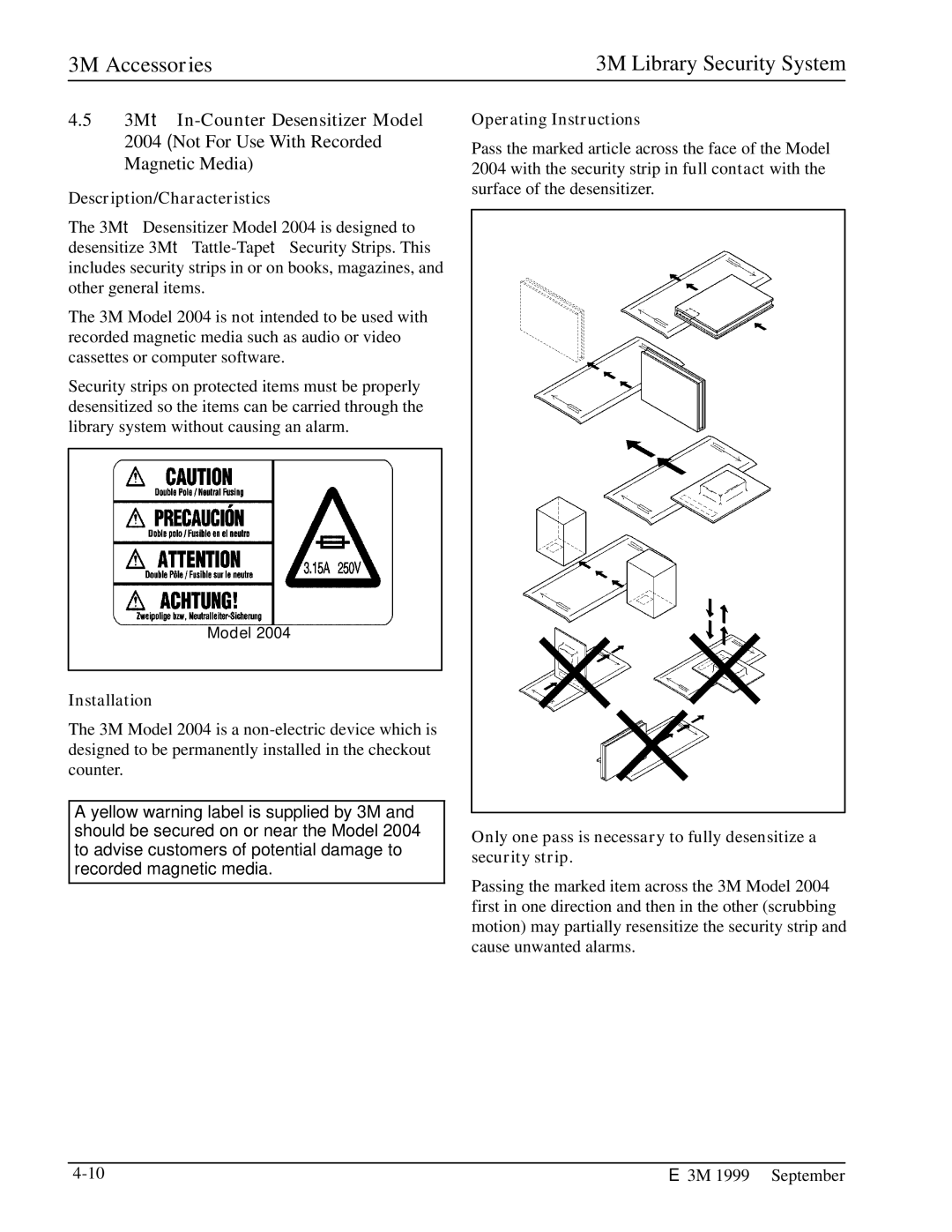 3M 2302, 3802, 3801, 3803, 3501, 3804, 3502, 2301 manual 3Mt In-Counter Desensitizer Model, Operating Instructions 