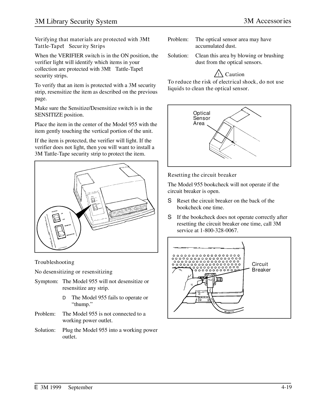 3M 3804, 3802, 3801, 3803, 3501, 2302, 3502 Resetting the circuit breaker, Troubleshooting No desensitizing or resensitizing 