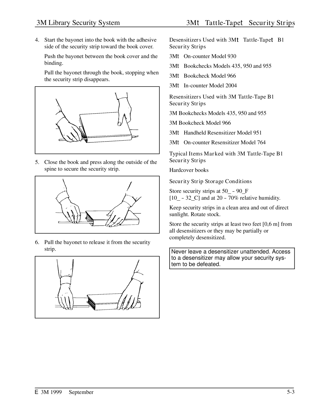 3M 3801, 3802, 3803, 3501, 2302, 3804, 3502, 2301 manual 3M Library Security System 3Mt Tattle-TapetSecurity Strips 