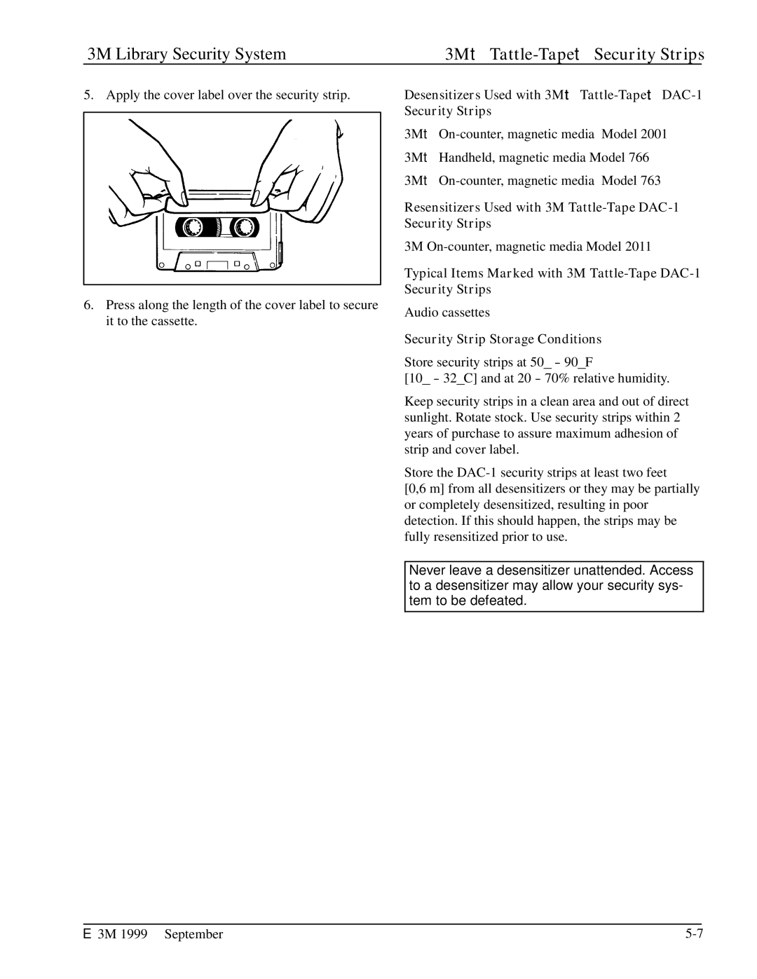 3M 3804, 3802, 3801, 3803, 3501, 2302, 3502, 2301 manual Resensitizers Used with 3M Tattle-Tape DAC-1 Security Strips 