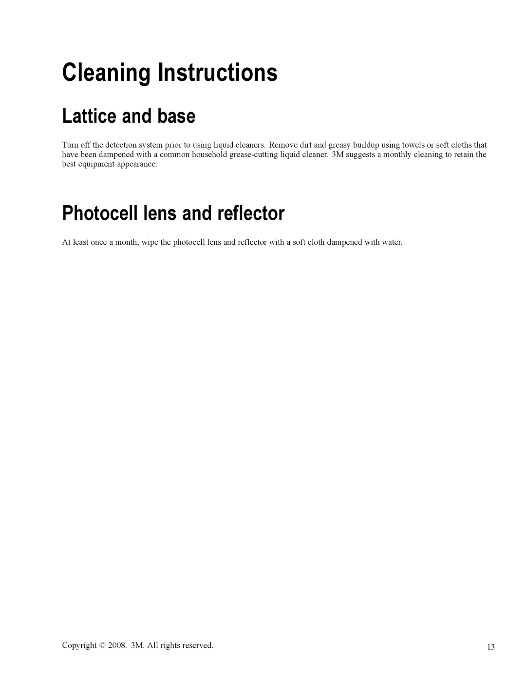 3M 3900 owner manual Cleaning Instructions, Lattice and base, Photocell lens and reflector 