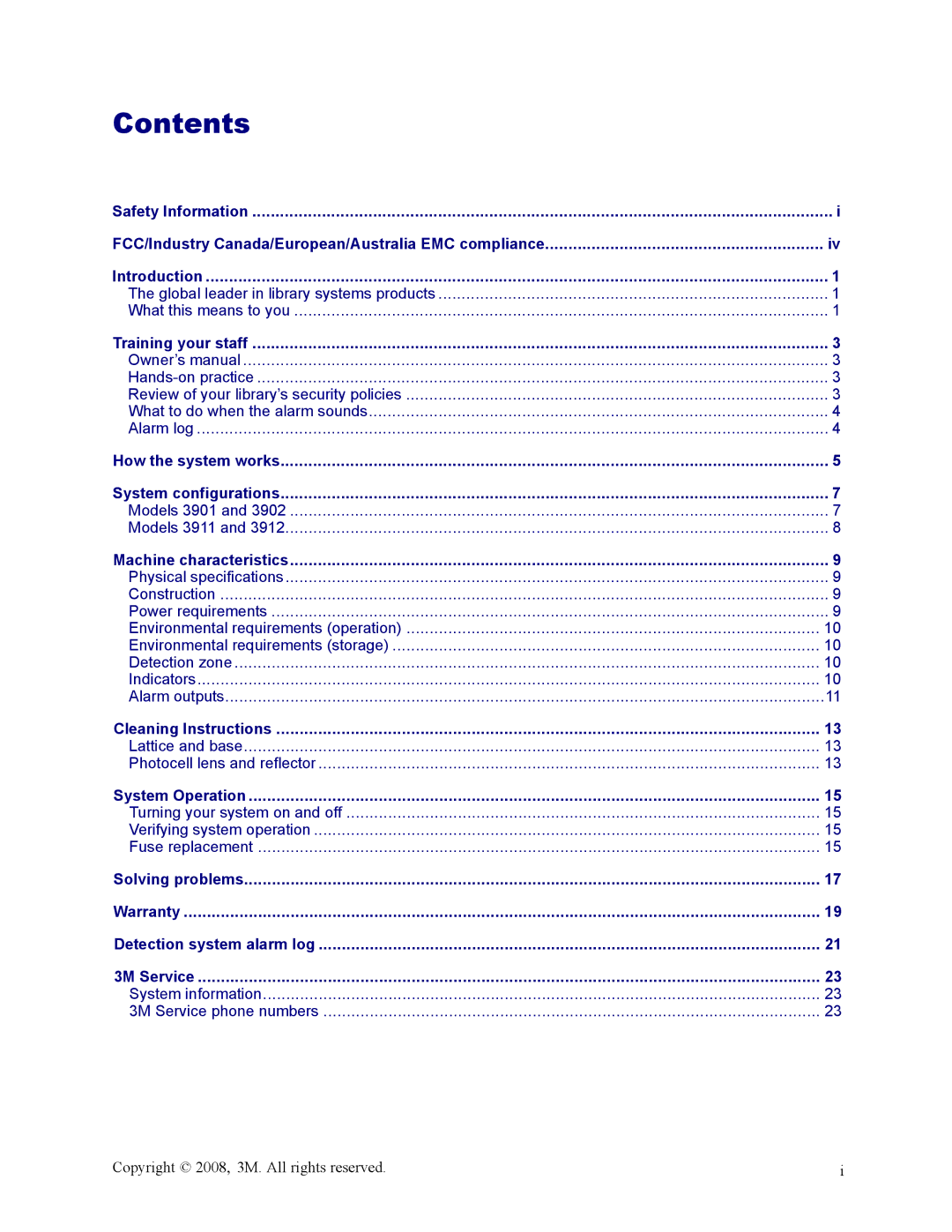 3M 3900 owner manual Contents 