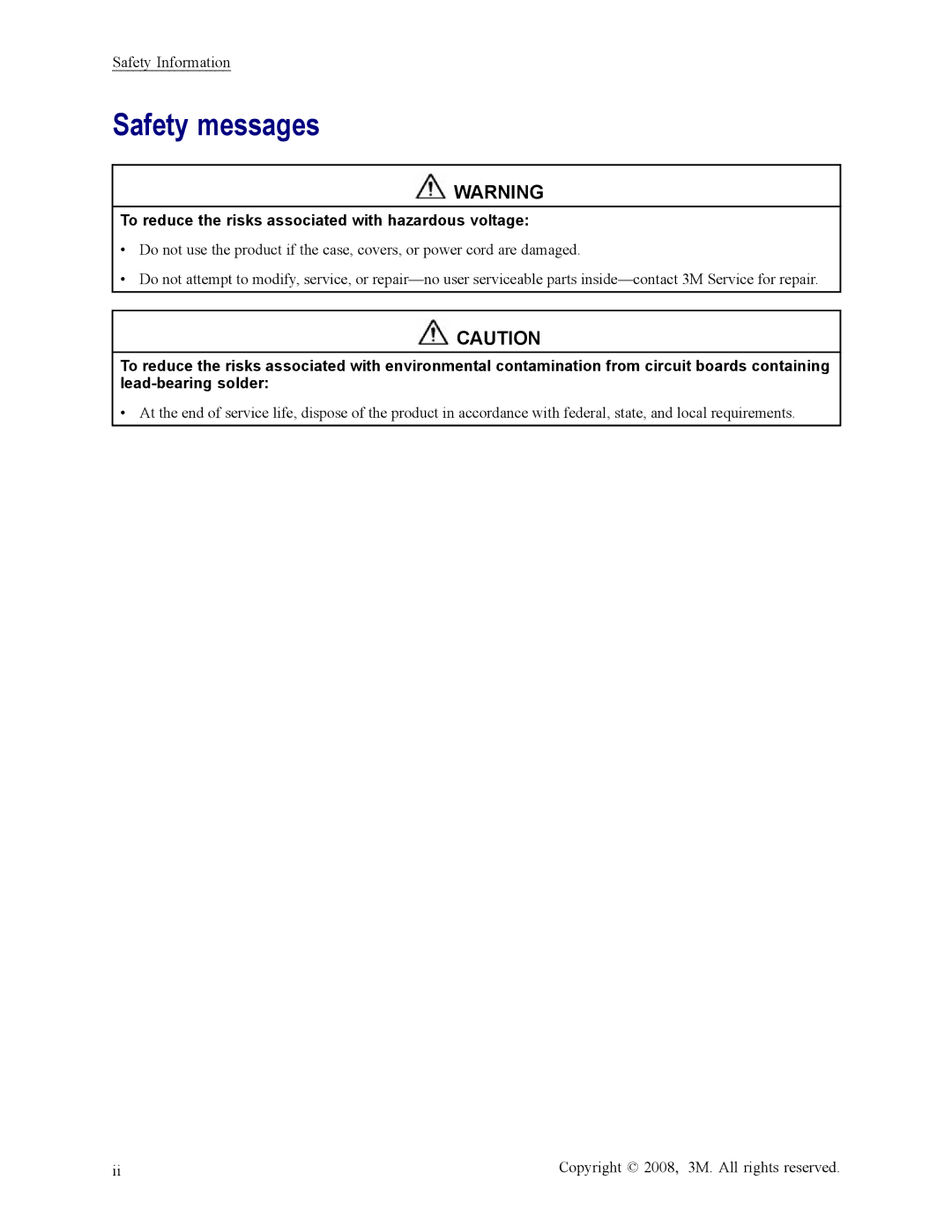 3M 3900 owner manual Safety messages 