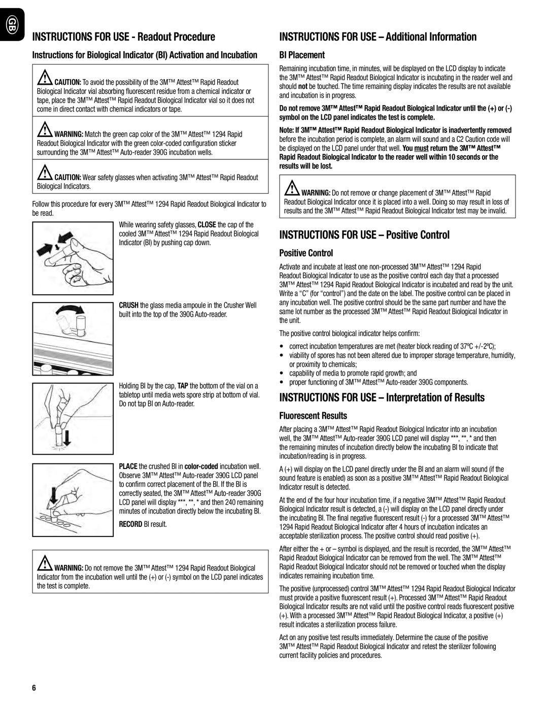 3M 390G INSTRUCTIONS FOR USE ‑ Readout Procedure, INSTRUCTIONS FOR USE - Additional Information, BI Placement 