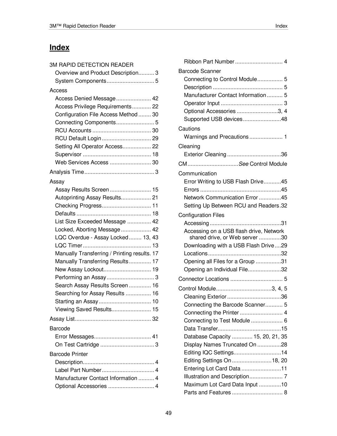 3M #3960, #3968 manual Index, 3M Rapid Detection Reader 