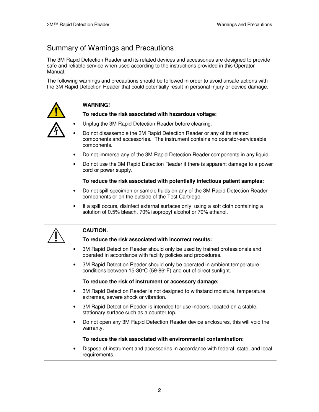 3M #3968, #3960 manual Summary of Warnings and Precautions, To reduce the risk associated with hazardous voltage 