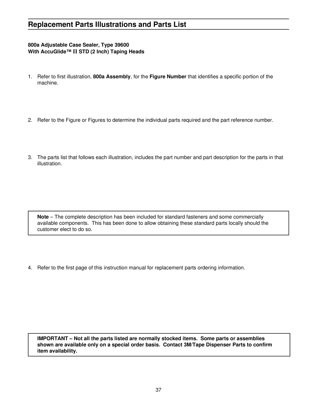 3M 39600 manual Replacement Parts Illustrations and Parts List 