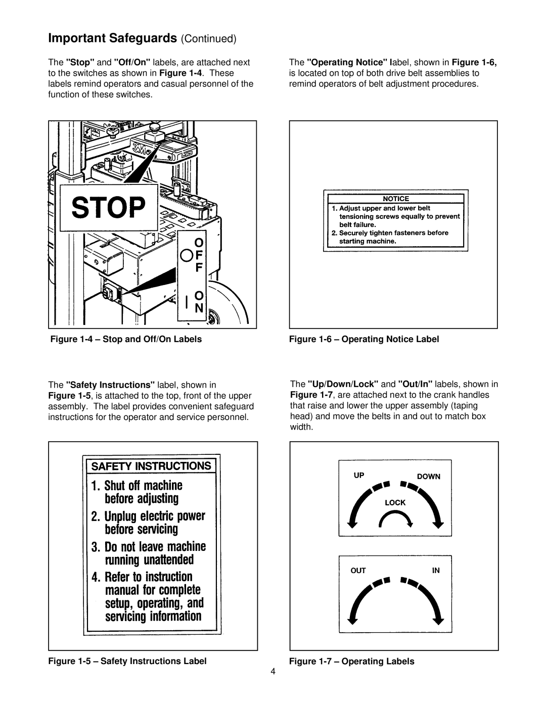 3M 39600 manual Stop and Off/On Labels Safety Instructions label, shown 