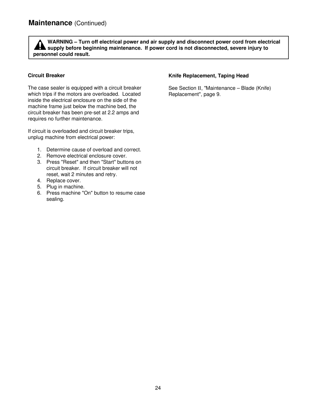 3M 39600 manual Personnel could result Circuit Breaker, Knife Replacement, Taping Head 