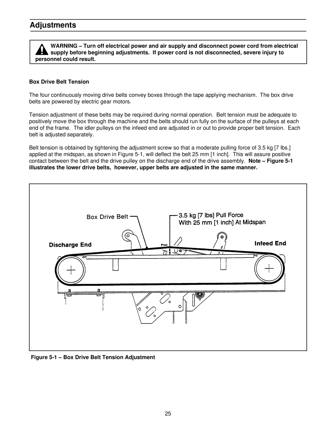 3M 39600 manual Adjustments, Personnel could result Box Drive Belt Tension 