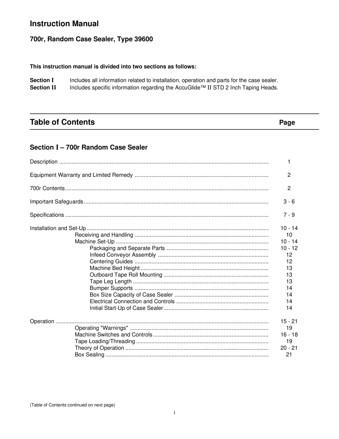 3M 39600 manual Table of Contents 